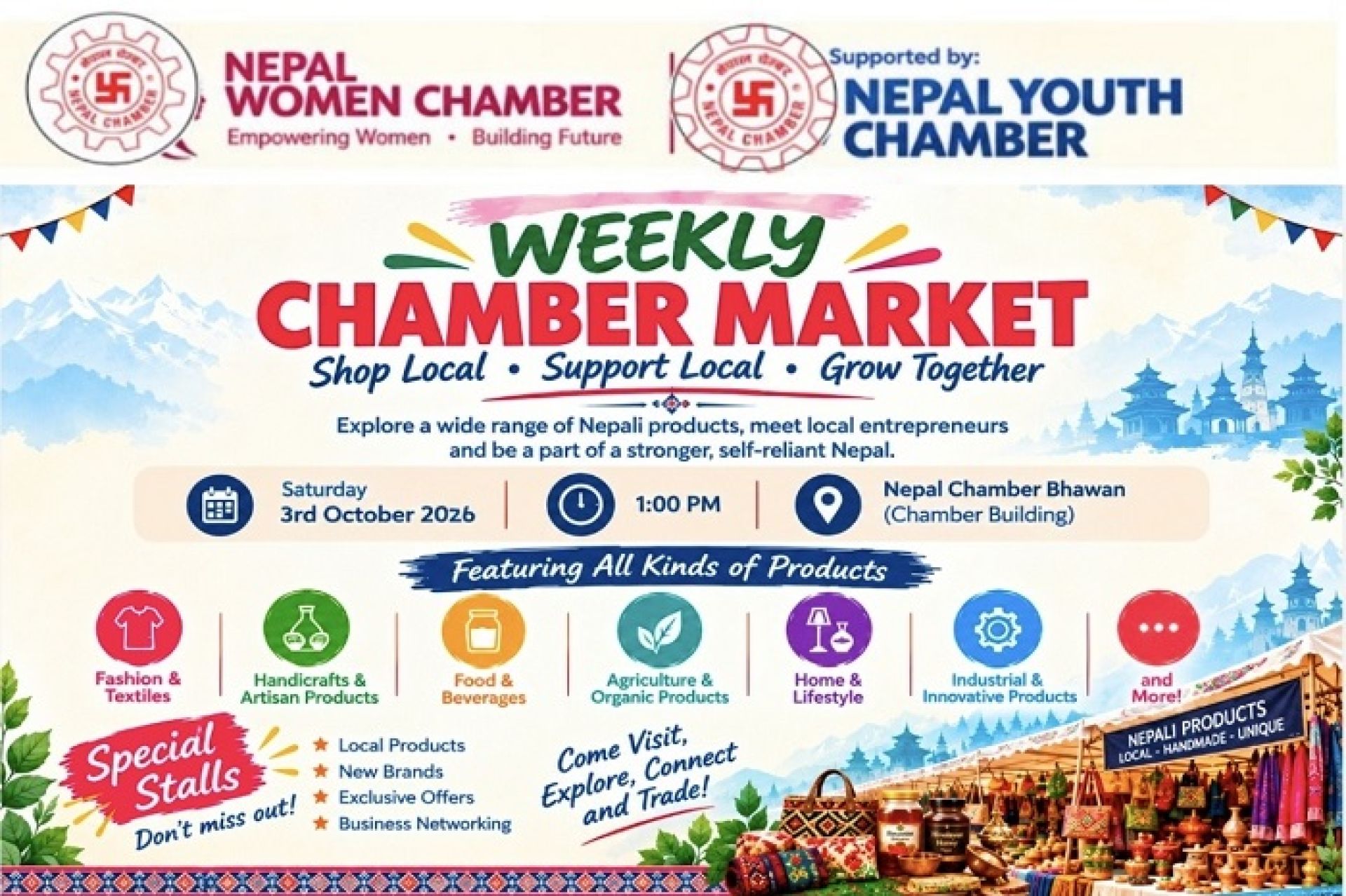 नेपाल महिला चेम्बरको ‘चेम्बर बजार’ असोज १७ गतेदेखि सञ्चालनमा आउने 